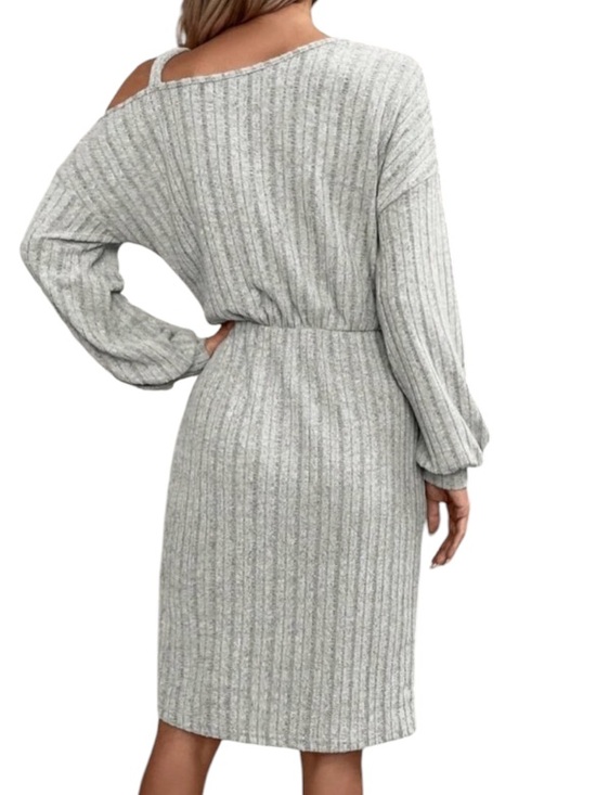 SHEIN Dresses & Skirts - SHEIN LUNE Metallic Button Asymmetric Neckline Lantern Sleeve Ribbed Kni…